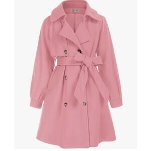 Grace Karin Pink Belted Wool-Blend Dress Coat | Girls Size 12Y | NWT